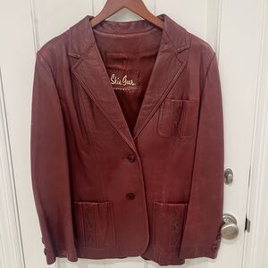 Women's Burgundy Leather Blazer